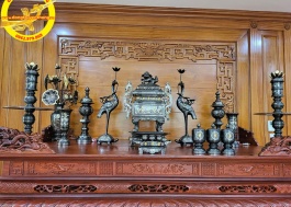 Bộ đỉnh đồng khảm ngũ sắc vuông cao 60cm