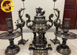 Bộ đỉnh thờ bằng đồng khảm ngũ sắc cao 60cm