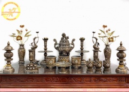 Bộ đỉnh đồng khảm ngũ sắc 50 cm