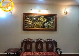 Tranh sen hạc mạ vàng 24k