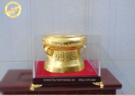 Trống đồng quà tặng dát vàng 25 cm