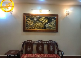 Tranh sen hạc mạ vàng 24k