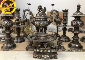 Đỉnh đồng khảm tam khí cao 60cm