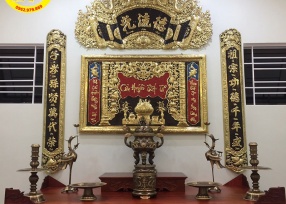 Bộ hoành phi câu đối đồng Quang Lưu Đức 135 cm