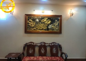 Tranh sen hạc mạ vàng 24k