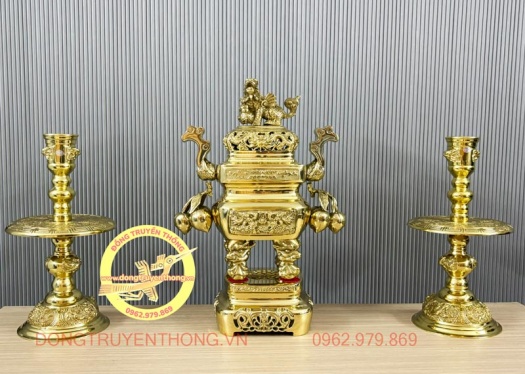 Bộ đỉnh đồng tam sự vuông trái đào