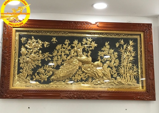 Tranh mai công đồng mạ vàng 24k