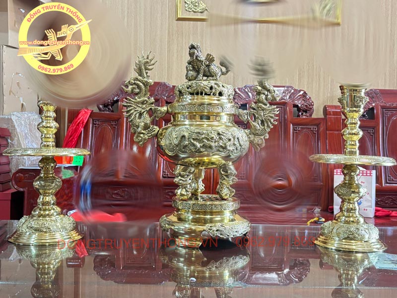 bộ đỉnh tam sự bằng đồng cao 48 cm