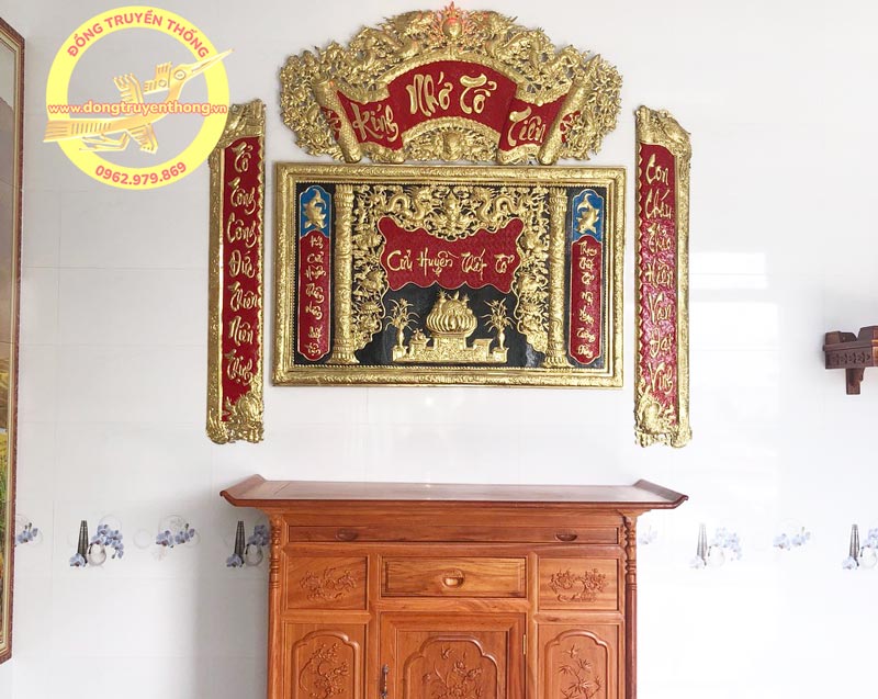 Mẫu tranh thờ cửu huyền bằng đồng 4 món