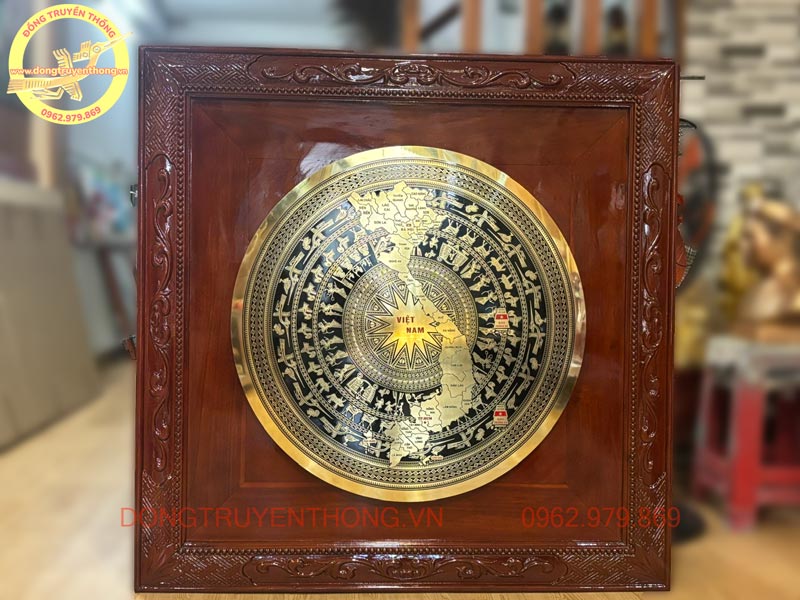 Bán tranh mặt trống đồng đóng khung gỗ